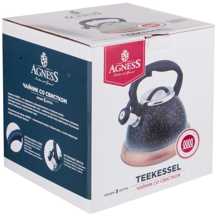 Чайник agness со свистком, серия mercury, 3л c индукцион. капсульным дном Agness (907-075) Чайник agness со свистком, серия mercury, 3л c индукцион. капсульным дном Agness (907-075)