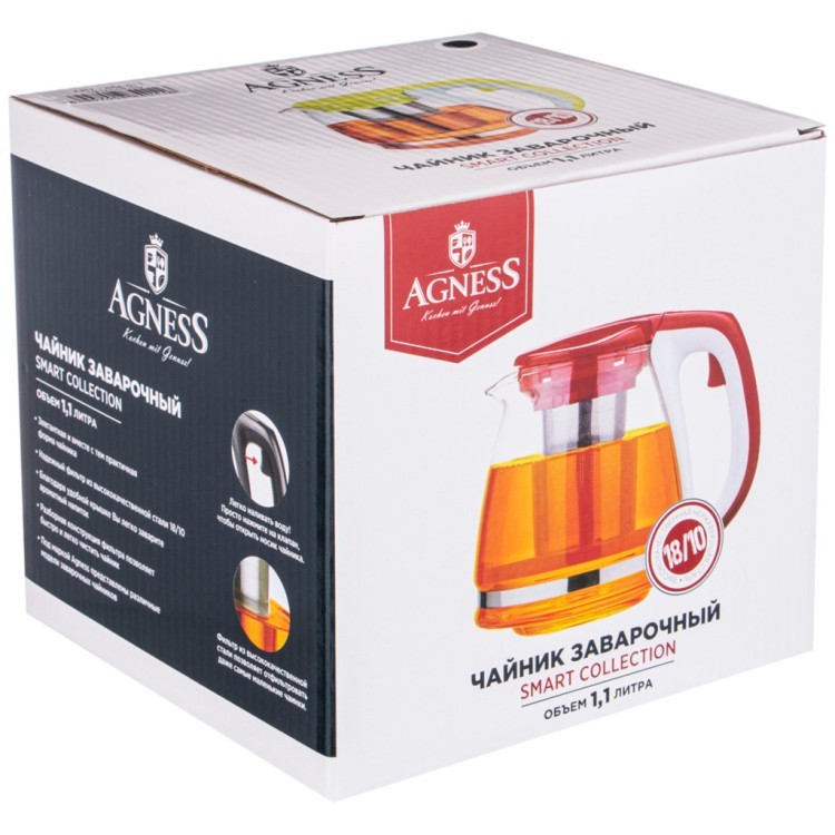 Чайник заварочный agness с фильтром 1100 мл. Agness (884-011)