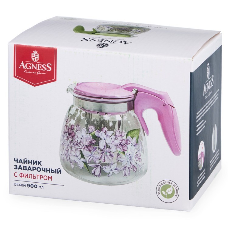 Заварочный чайник agness с фильтром "парижские коты"  900 мл. Agness (885-118)
