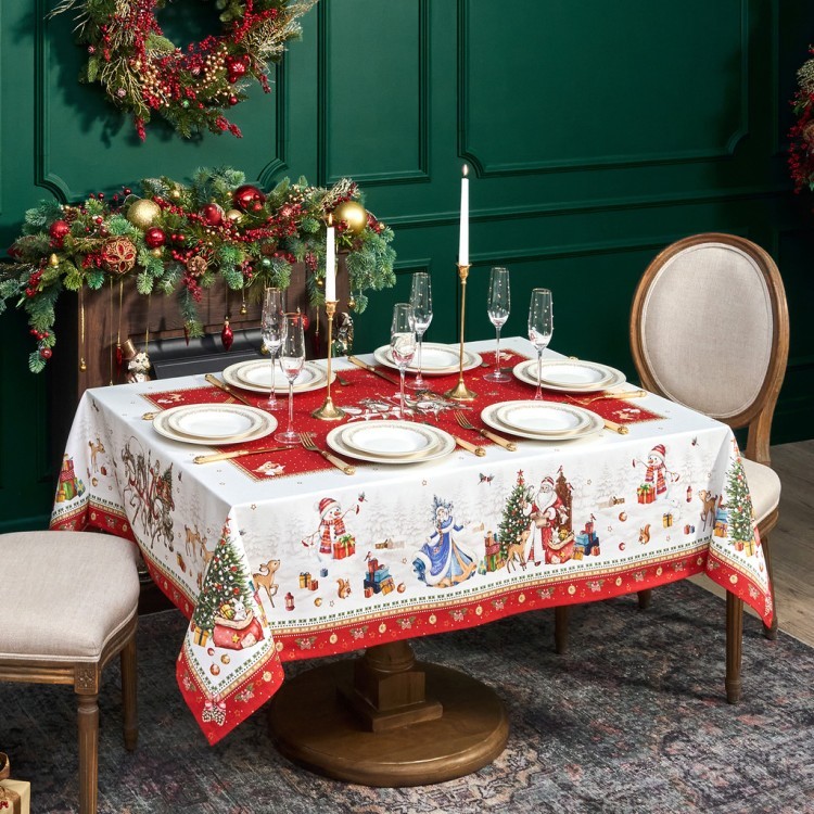 Скатерть "с новым годом" 140х180см, красный, 100% хлопок,твил пропитка Lefard (850-763-2)