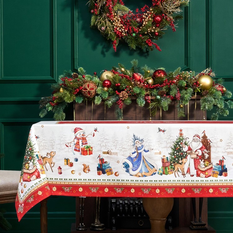 Скатерть "с новым годом" 140х180см, красный, 100% хлопок,твил пропитка Lefard (850-763-2)