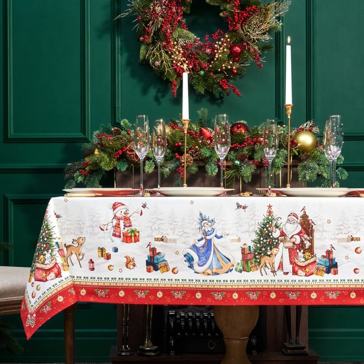 Скатерть "с новым годом" 140х180см, красный, 100% хлопок,твил пропитка Lefard (850-763-2)