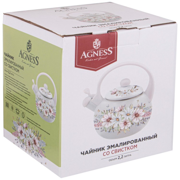 Чайник agness эмалированный со свистком, серия "дворцовый парк"2,2л, индукционное дно Agness (934-434)