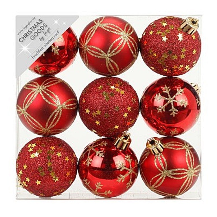 Набор ёлочных шаров INGE'S Christmas Decor 81074G003 d 6 см, красный (9 шт) (69773)