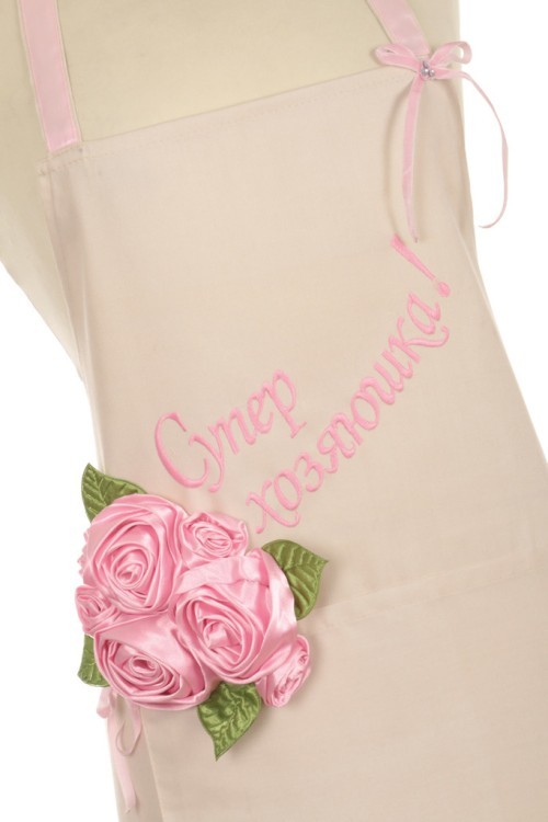 Фартук,вышивка "супер хозяюшка", твил, съемный элемент-розовые цветы SANTALINO (703-052-3)
