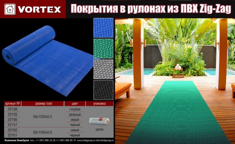 Противоскользящий коврик ПВХ Vortex Zig-Zag 5 мм 0,9х10 м серый 22156 (63320) Противоскользящий коврик ПВХ Vortex Zig-Zag 5 мм 0,9х10 м серый 22156 (63320)