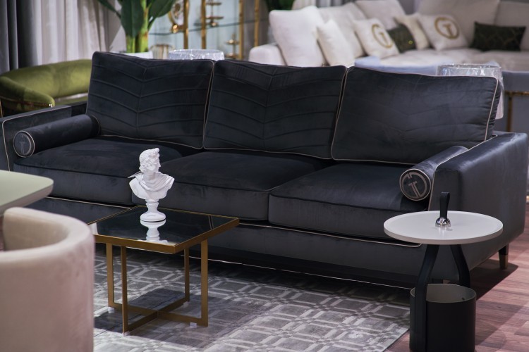 Диван Madrid Memory с кантом трехм. без мех.,велюр серый Colt1003+Colt030 (TT-00013556)