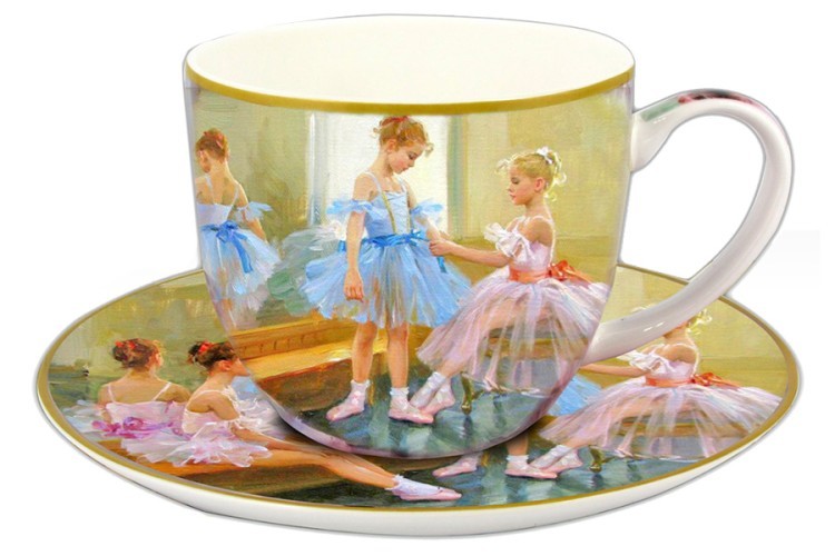 Чашка с блюдцем Балерины у зеркала в подарочной упаковке - CAR2-045-0235 Carmani
