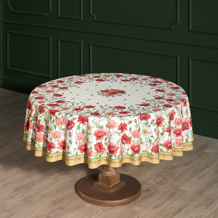 Скатерть круглая "маки" d185см ,кремовый, 100% хлопок,твил с пропиткой Lefard (850-731-22)