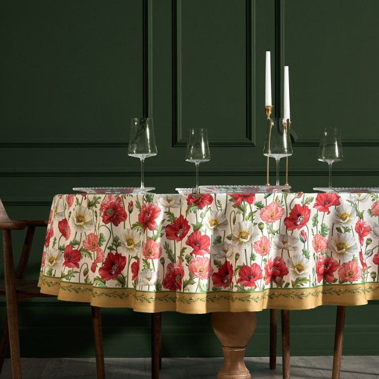 Скатерть круглая "маки" d185см ,кремовый, 100% хлопок,твил с пропиткой Lefard (850-731-22)