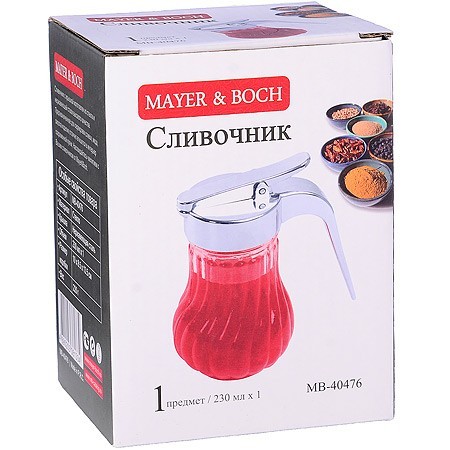 Сливочник с крышкой 230 мл стекло/нерж Mayer&Boch (40476)