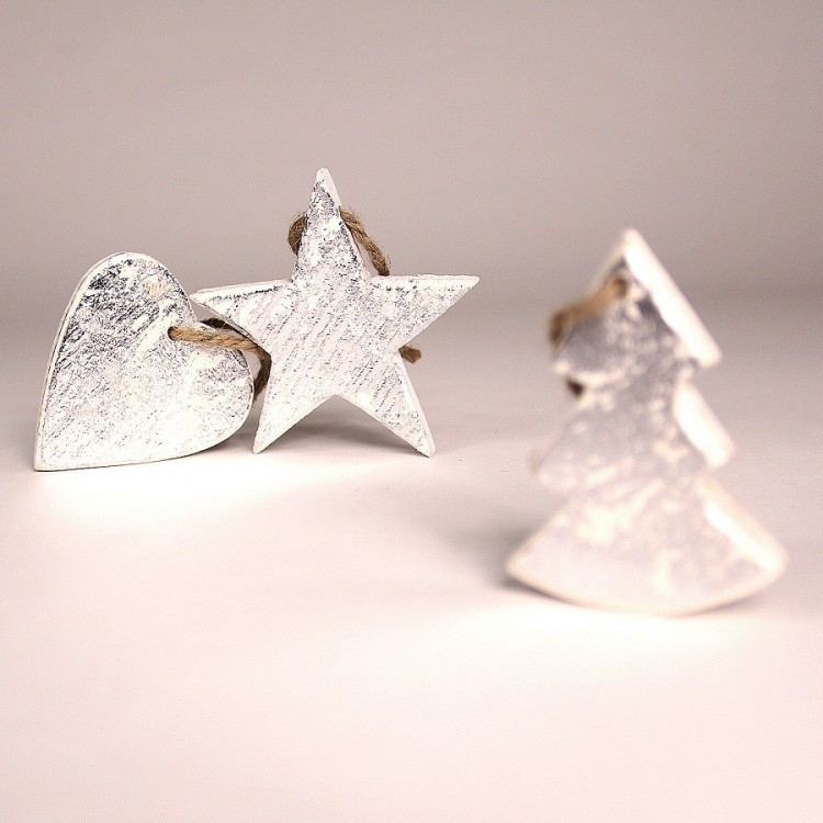 Украшения подвесные silver stars/trees/hearts, деревянные, в подарочной коробке, 24 шт. (63515)