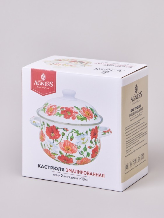 Кастрюля agness эмалированная с эмал.крышкой серия "маки", 2.0 л, 18*11 см Agness (934-741) Кастрюля agness эмалированная с эмал.крышкой серия "маки", 2.0 л, 18*11 см Agness (934-741)