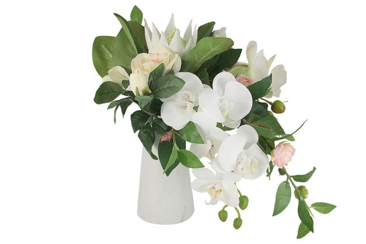 Декоративные цветы Букет орхидея белая и гортензии в керамической вазе - DG-B1701 Dream Garden