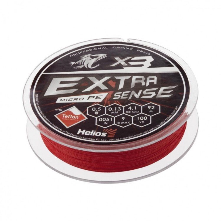 Шнур плетеный Helios Extrasense X3 PE 0.5/9LB 0,13мм 92м Red HS-ES-X3-0.5/9LB (76082)