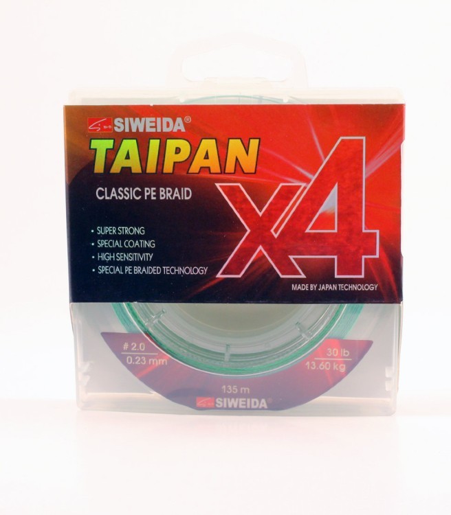 Леска плетеная Siweida Taipan Classic PE Braid X4 135м 0,23мм (13,60кг) светло-зеленая (62290)