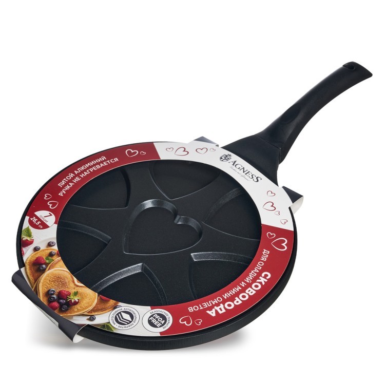 Сковорода agness "сердце"  для оладий с антипригар.покрытием диаметр=26.5 см. Agness (932-032)