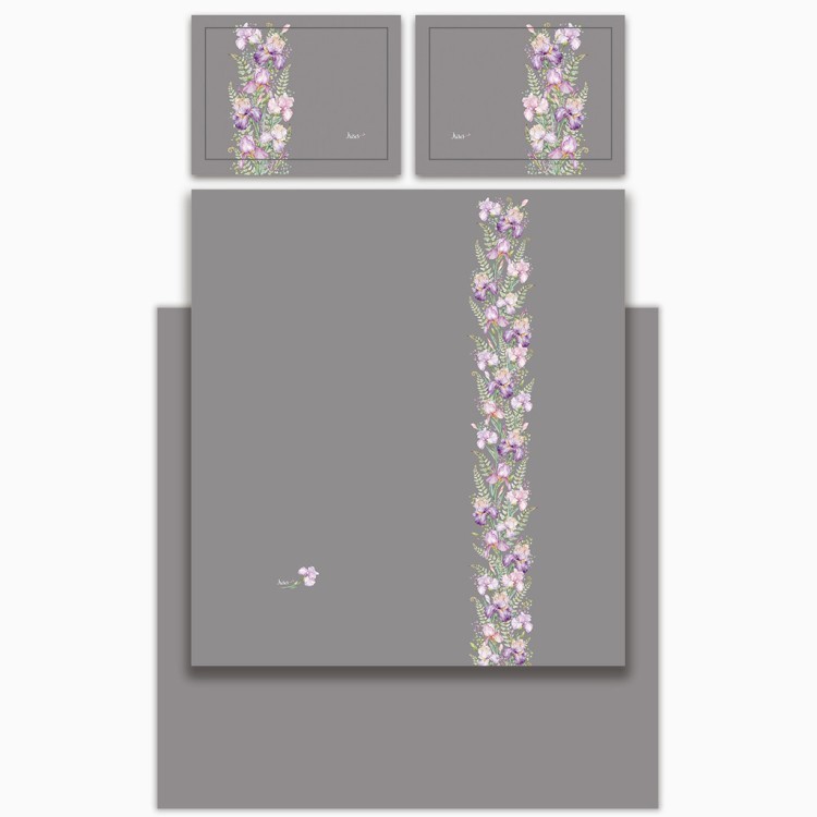 Кпб, евро, "irises" серый, сатин, хлопок 100%, подод.200х220-1шт, пр.240х240-1шт, нав.50х70-2шт Lefard (989-001-14)