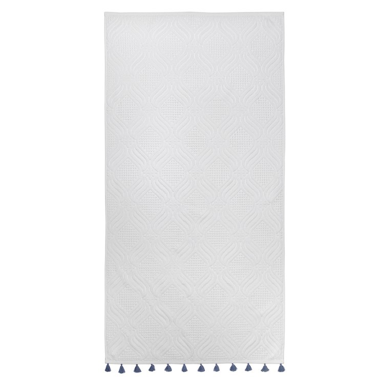 Полотенце банное белое, с кисточками темно-синего цвета из коллекции essential, 70х140 см (75400)