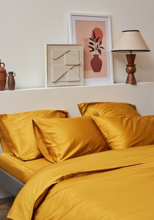 Комплект постельного белья из премиального сатина горчичного цвета из коллекции essential, 200х220 см (78455)