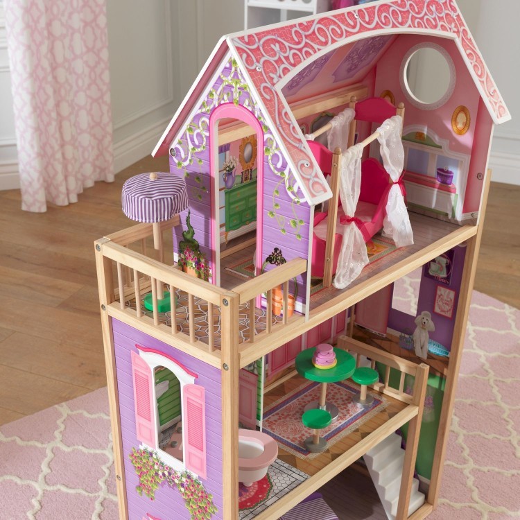 Деревянный кукольный домик "Ава", с мебелью 10 предметов в наборе, для кукол 30 см (65900_KE)