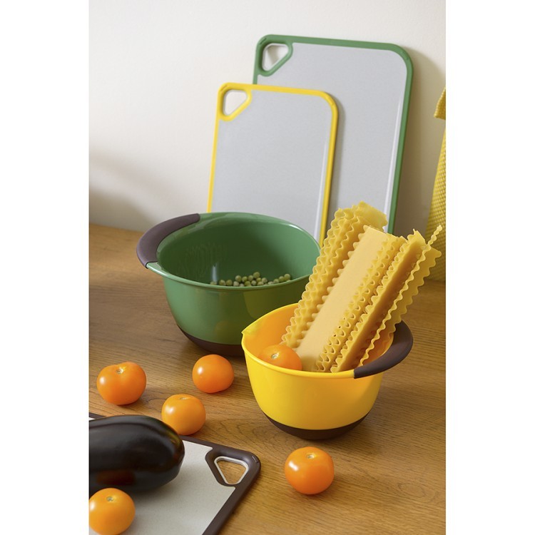 Доска разделочная из пшеничного волокна homi, 29х20 см, светло-серая с желтым кантом (74905)