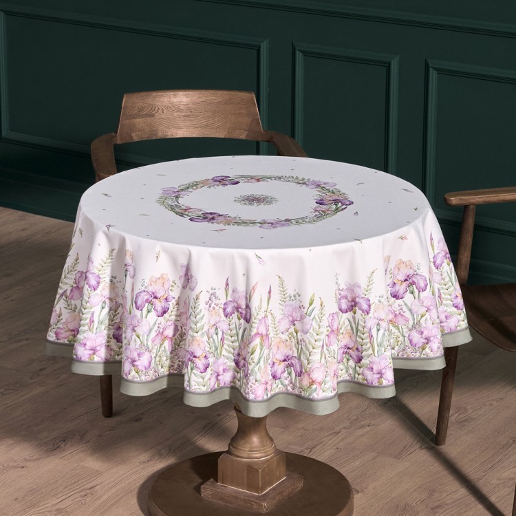 Скатерть круглая  " ирисы" 150см белая ,100% хлопок ,твил, с пропиткой Lefard (850-743-23)