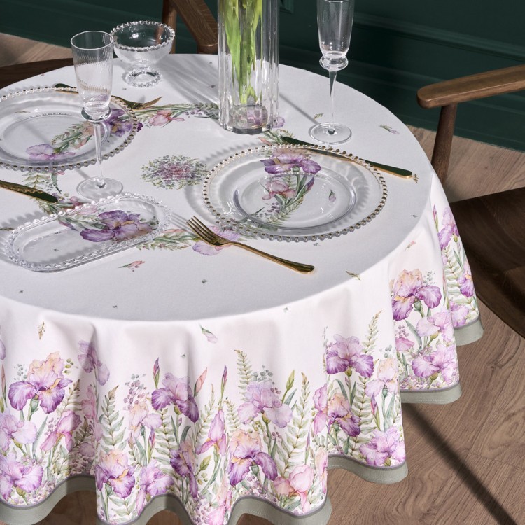Скатерть круглая  " ирисы" 150см белая ,100% хлопок ,твил, с пропиткой Lefard (850-743-23)