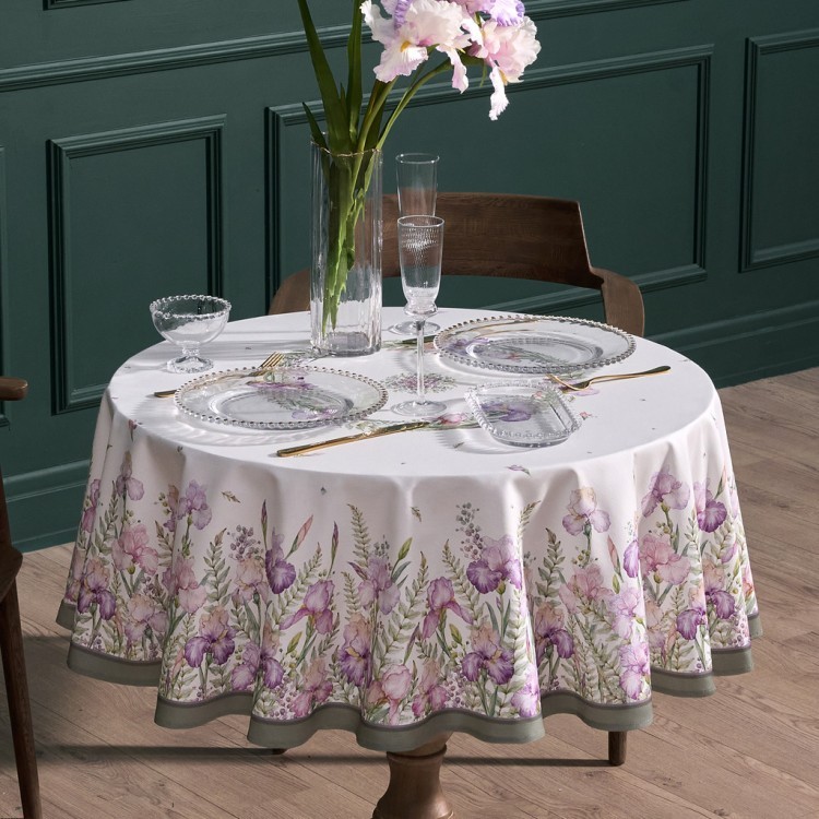 Скатерть круглая  " ирисы" 150см белая ,100% хлопок ,твил, с пропиткой Lefard (850-743-23)