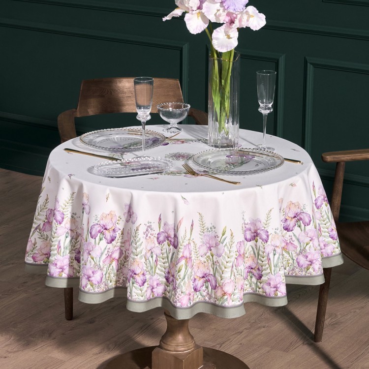 Скатерть круглая  " ирисы" 150см белая ,100% хлопок ,твил, с пропиткой Lefard (850-743-23)