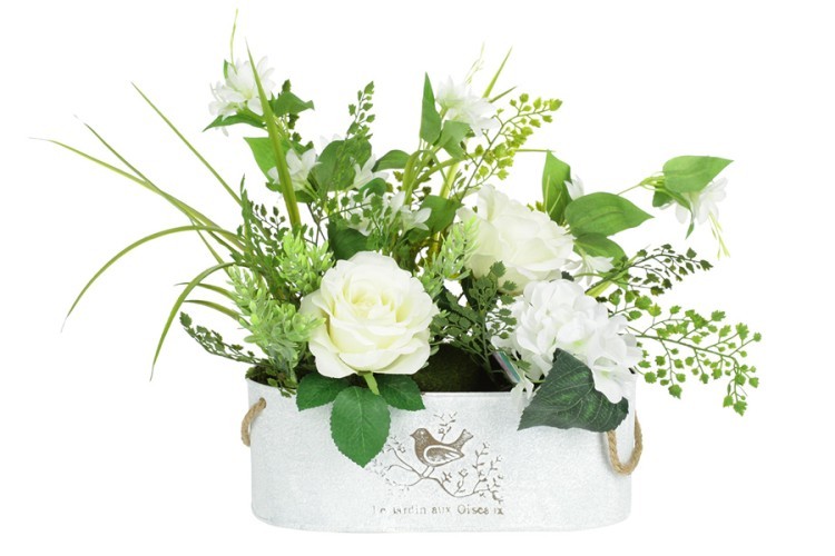 Декоративные цветы Розы белые в жестяной вазе Dream Garden ( DG-15069-AL )