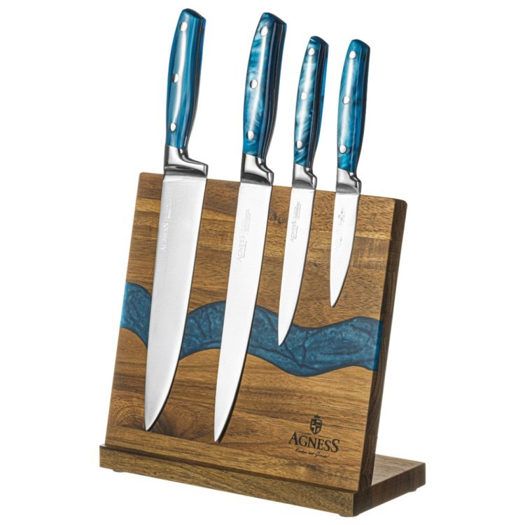 Набор ножей agness на деревянной подставке с магнитным держателем, 5 предметов, Agness (911-787)