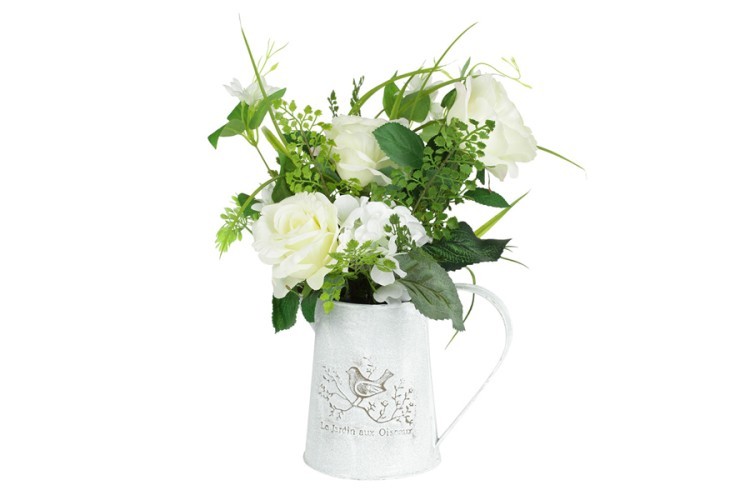 Декоративные цветы Розы белые в жестяной вазе (кувшин) Dream Garden ( DG-15088-AL )