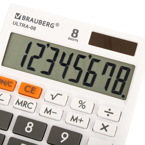Калькулятор настольный BRAUBERG ULTRA-08-WT КОМПАКТНЫЙ (154x115 мм) БЕЛЫЙ 250512 (1) (96797)