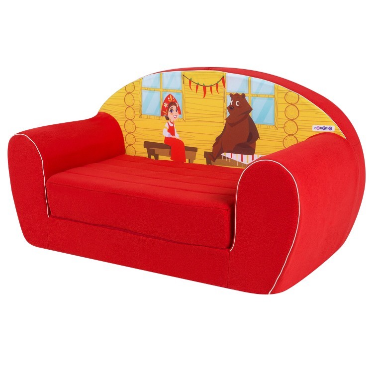 Раскладной бескаркасный (мягкий) детский диван серии "Сказки", Маша и медведь (PCR320-132)