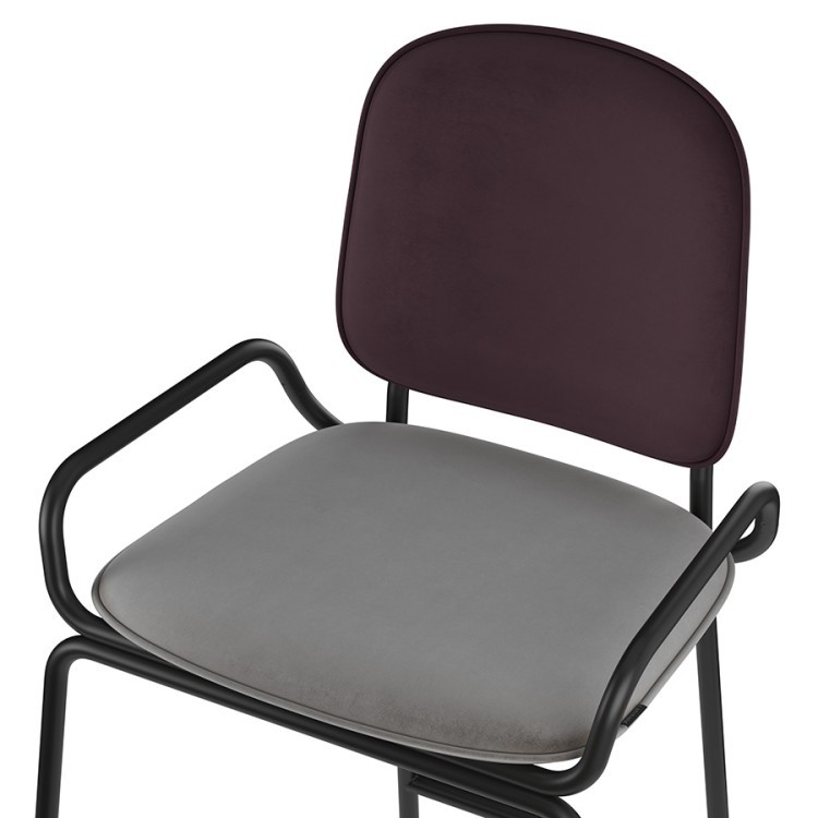 Стул барный ror, 2 frame, велюр, черный/пурпурный/серый (75295)