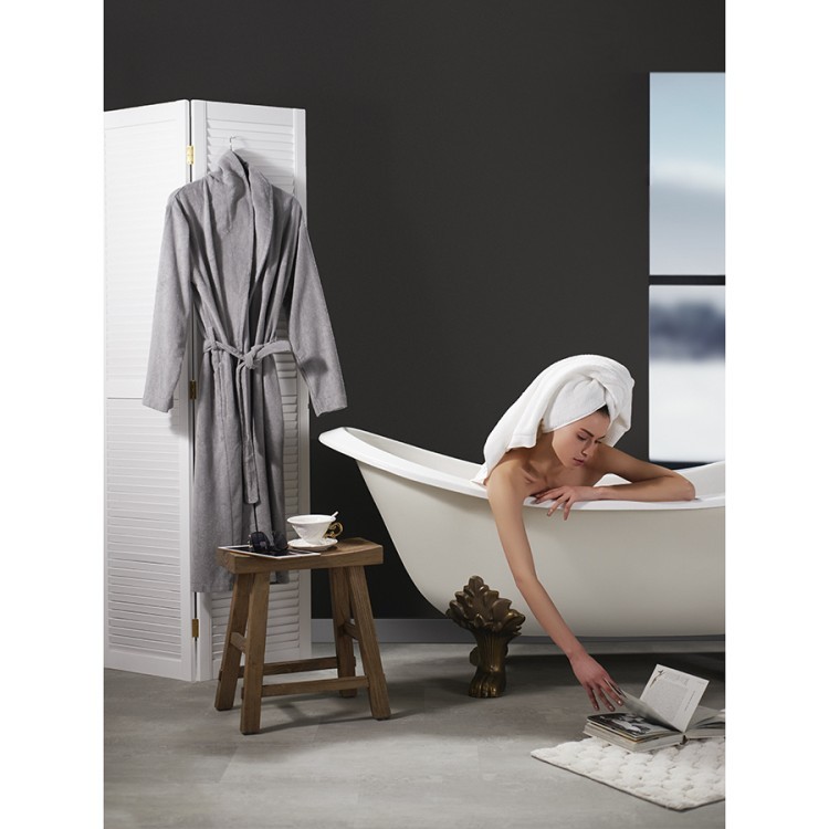 Халат махровый из чесаного хлопка серого цвета из коллекции essential, размер l (75420)