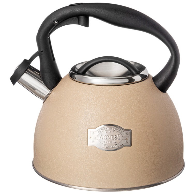 Чайник agness со свистком, 2,5л, c шильдиком, beige, индукцион. капсул. дно Agness (907-257) Чайник agness со свистком, 2,5л, c шильдиком, beige, индукцион. капсул. дно Agness (907-257)