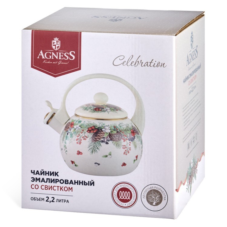 Чайник agness эмалированный со свистком серия "celebration", 2,2л, индукционное дно Agness (943-080)