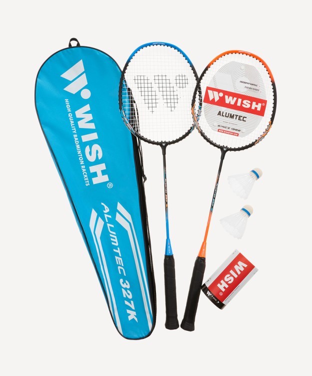 Набор для бадминтона WISH Alumtec 327, 2 ракетки, 2 волана, оранжевый/синий (1585198)