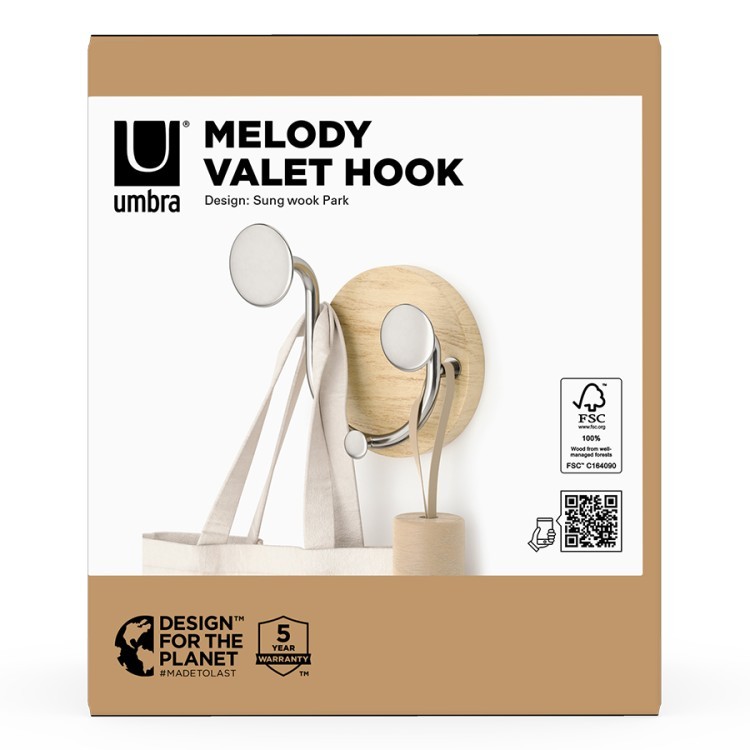 Вешалка настенная melody, 2 крючка, натуральное дерево/никель (77885) Вешалка настенная melody, 2 крючка, натуральное дерево/никель (77885)