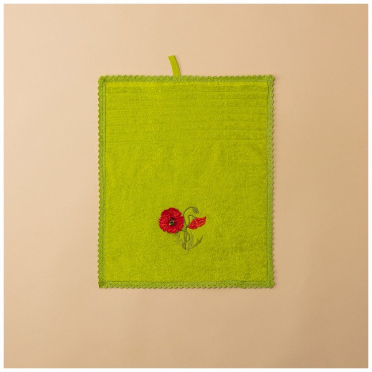 Полотенце "мак",30х50см. махра,лайм,3-d вышивка,100% х\б 400гр\м, кружево Lefard (850-331-93)