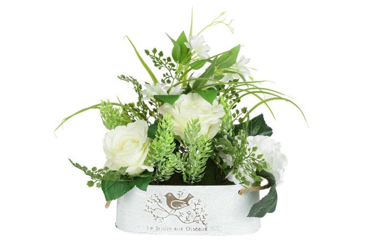 Декоративные цветы Розы белые в жестяной вазе Dream Garden ( DG-15107-AL )