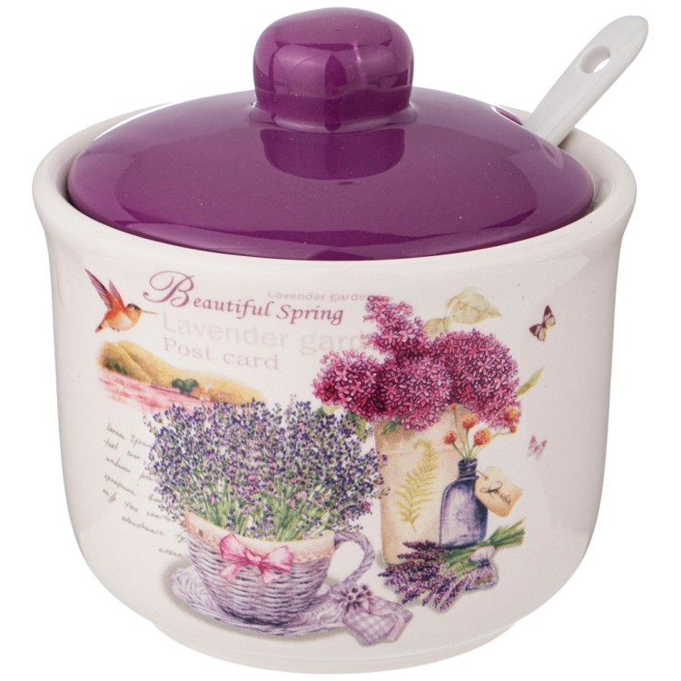 Сахарница с ложкой agness "лавандовая весна" 10*9,5 см 300 мл Agness (358-1827)