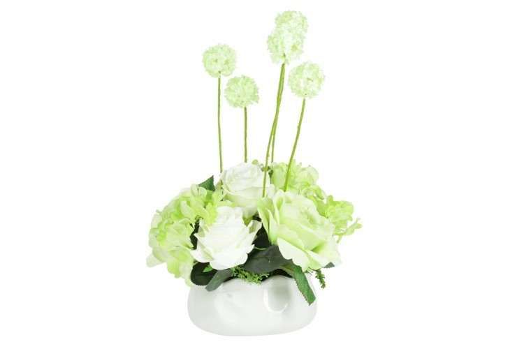 Декоративные цветы Розы белые с зеленым в керамической вазе Dream Garden ( DG-15144-AL )