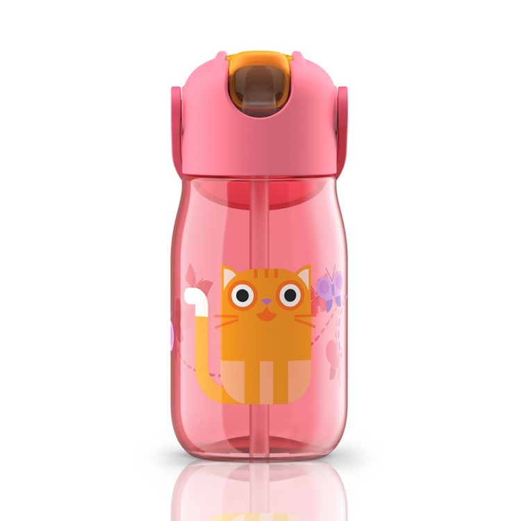 Бутылочка детская с силиконовой соломинкой 415 мл розовая (66308)