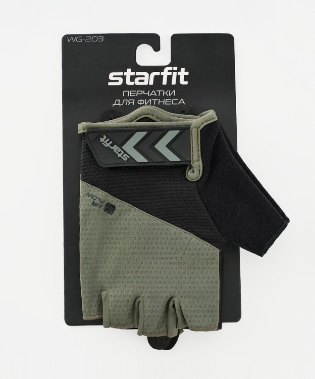 Перчатки для фитнеса Starfit WG-204, черный/хаки (2119246)