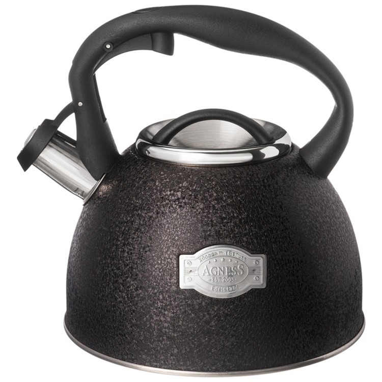 Чайник agness со свистком, 2,5л, c шильдиком, black, индукцион. капсул. дно Agness (907-256)