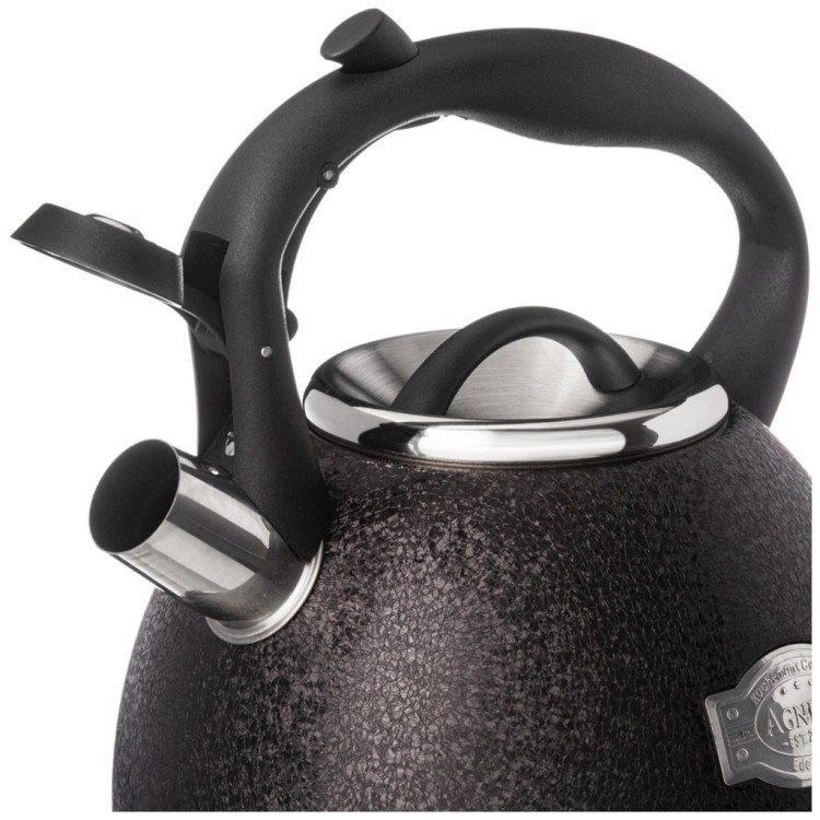 Чайник agness со свистком, 2,5л, c шильдиком, black, индукцион. капсул. дно Agness (907-256)