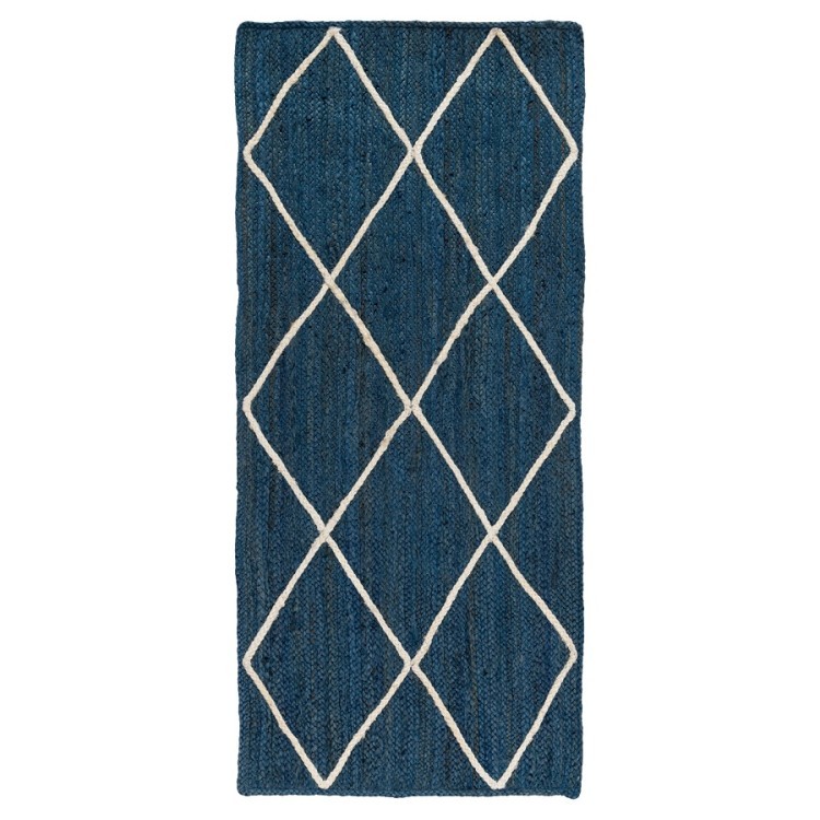 Ковер из джута темно-синего цвета с геометрическим рисунком из коллекции ethnic, 70х160 см (73339)